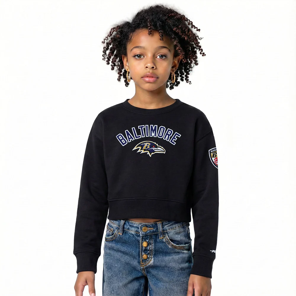 NFL BALTIMORE RAVENS CLASSIC BIG GIRL'S FLC CREWNECK (BLACK)