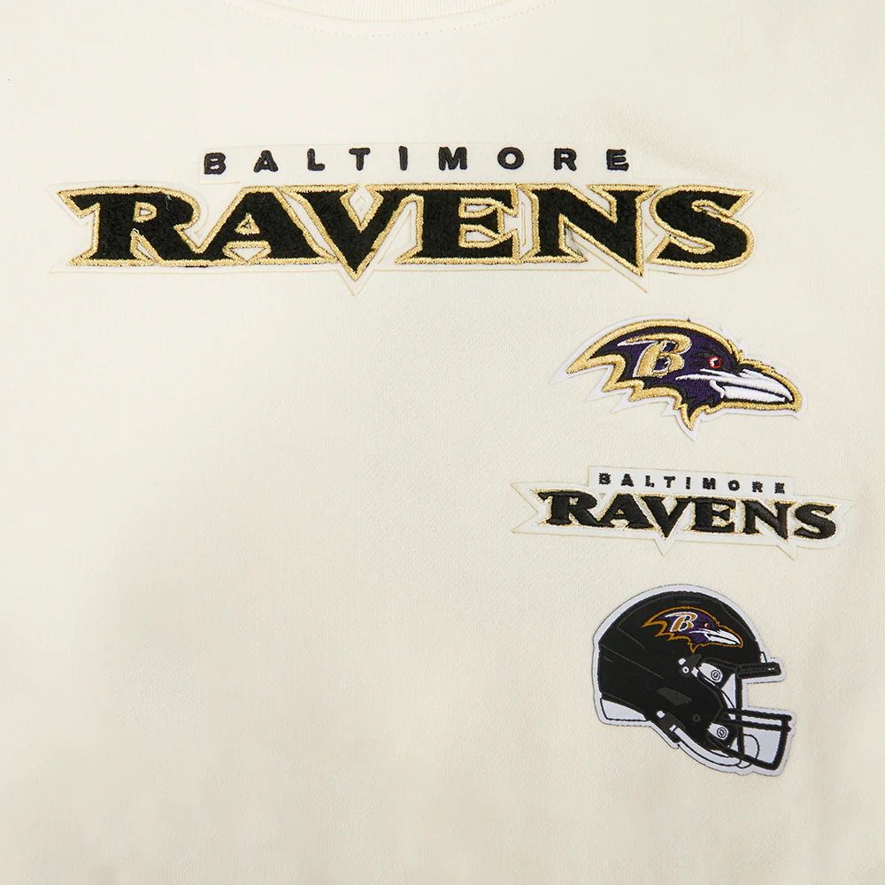 NFL BALTIMORE RAVENS RETRO CLASSIC BIG GIRL'S RIB FLC CREWNECK (EGGSHELL/ PURPLE) - Image 5