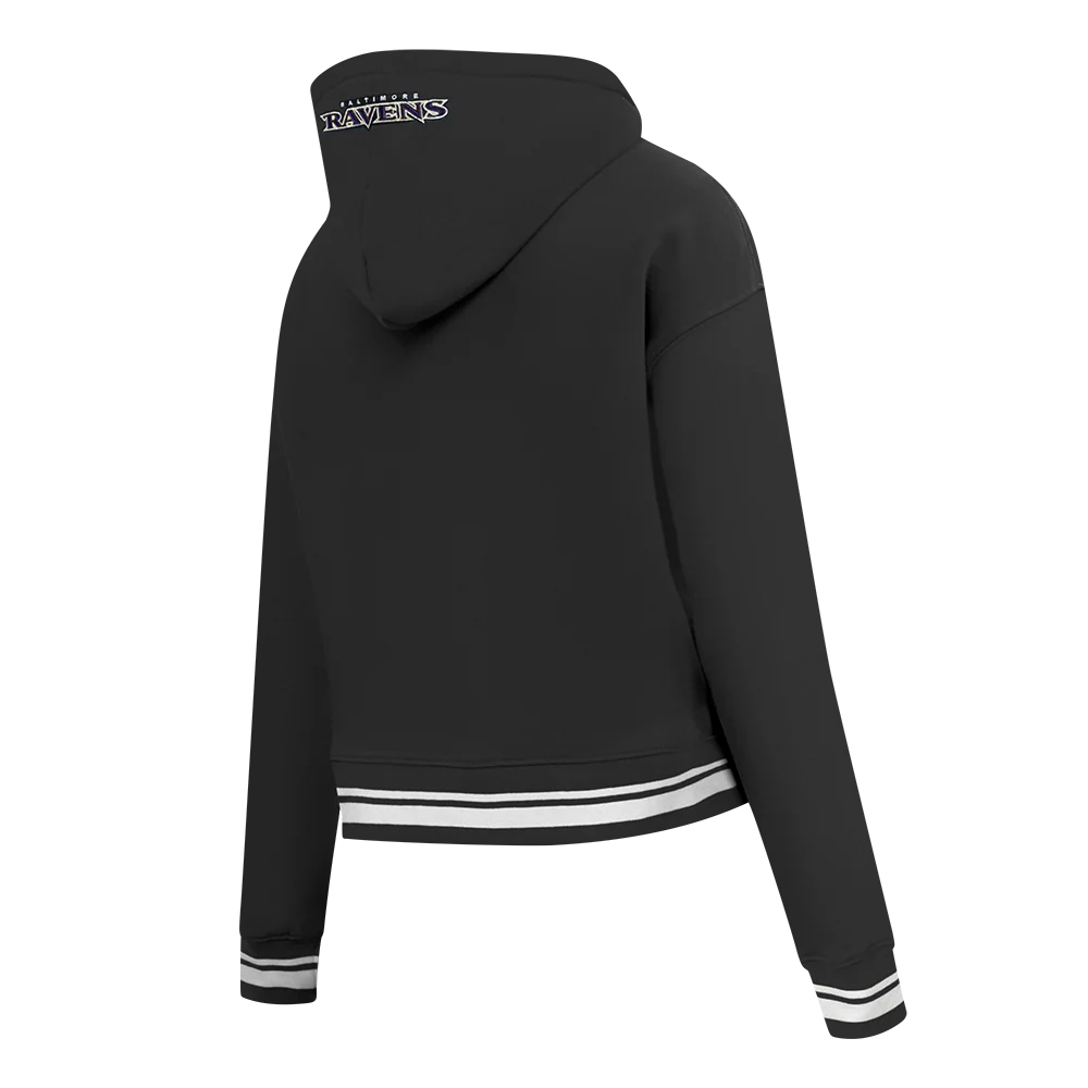 NFL BALTIMORE RAVENS SCRIPT TAIL WOMEN'S RIB FLC CROPPED PO HOODIE (BLACK) - Image 4