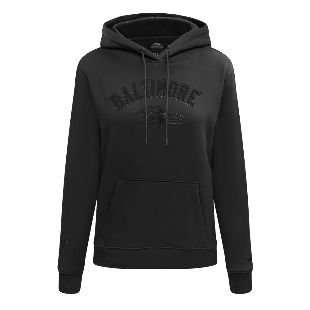 NFL BALTIMORE RAVENS TRIPLE BLACK WOMEN'S FLEECE PULLOVER HOODIE (TRIPLE BLACK WOMEN'S)