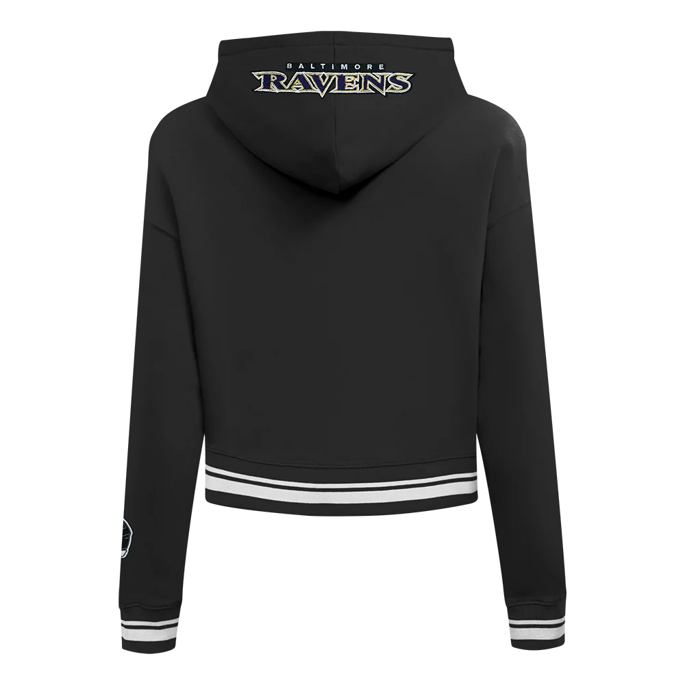 NFL BALTIMORE RAVENS MASHUP WOMEN'S RIB CROPPED PO HOODIE (BLACK) - Image 3