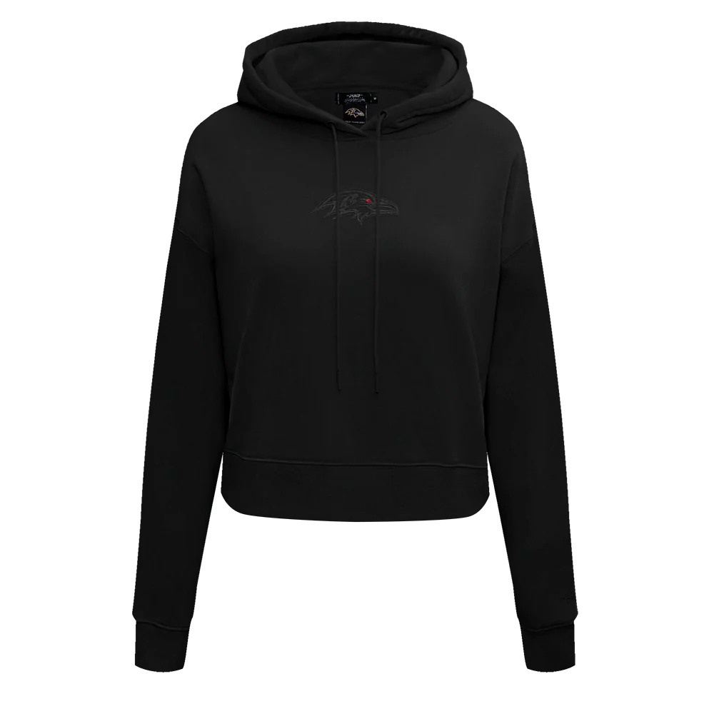 NFL BALTIMORE RAVENS NEUTRAL WOMEN'S CROPPED PULLOVER HOODIE (BLACK)