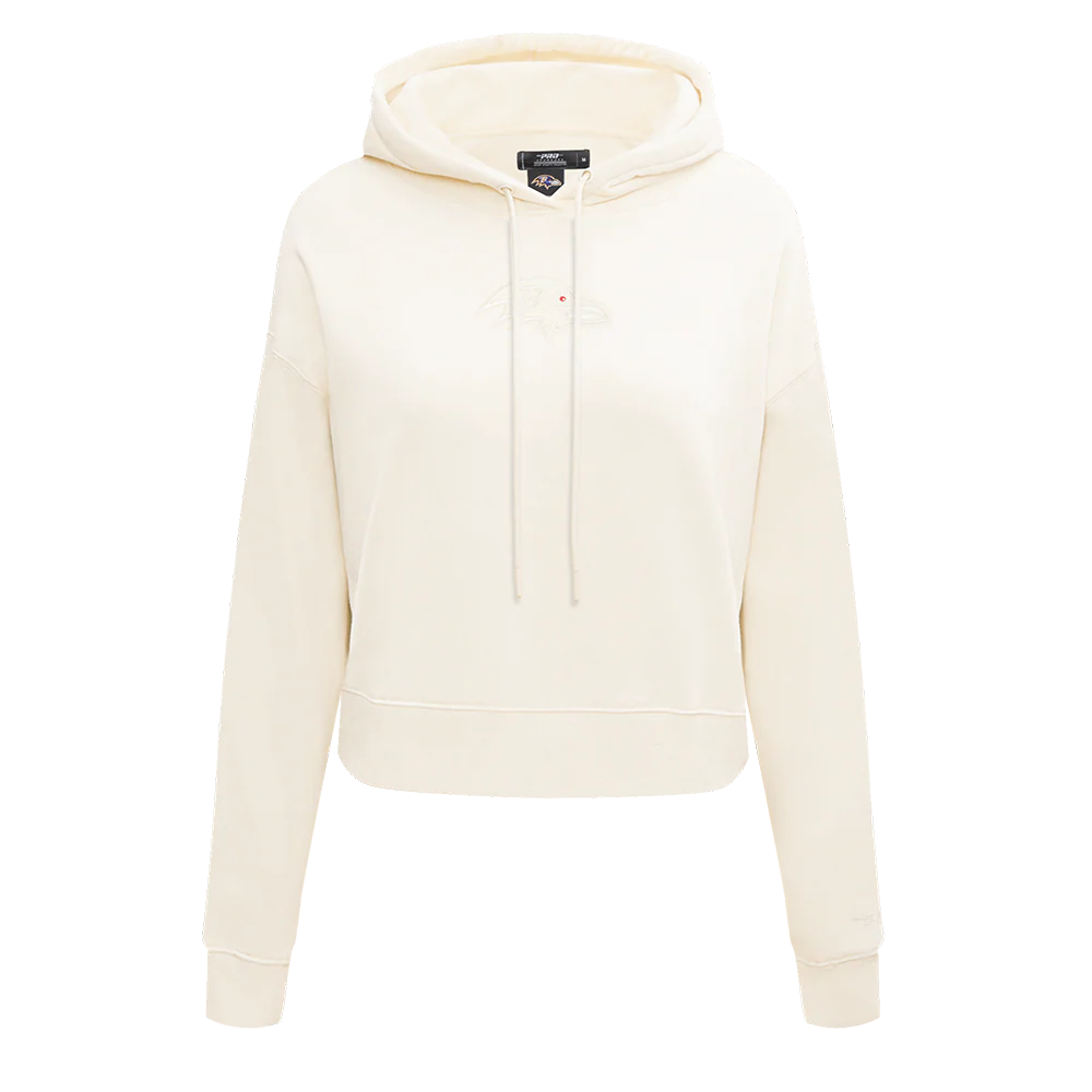 NFL BALTIMORE RAVENS NEUTRAL WOMEN'S CROPPED PULLOVER HOODIE (EGGSHELL)