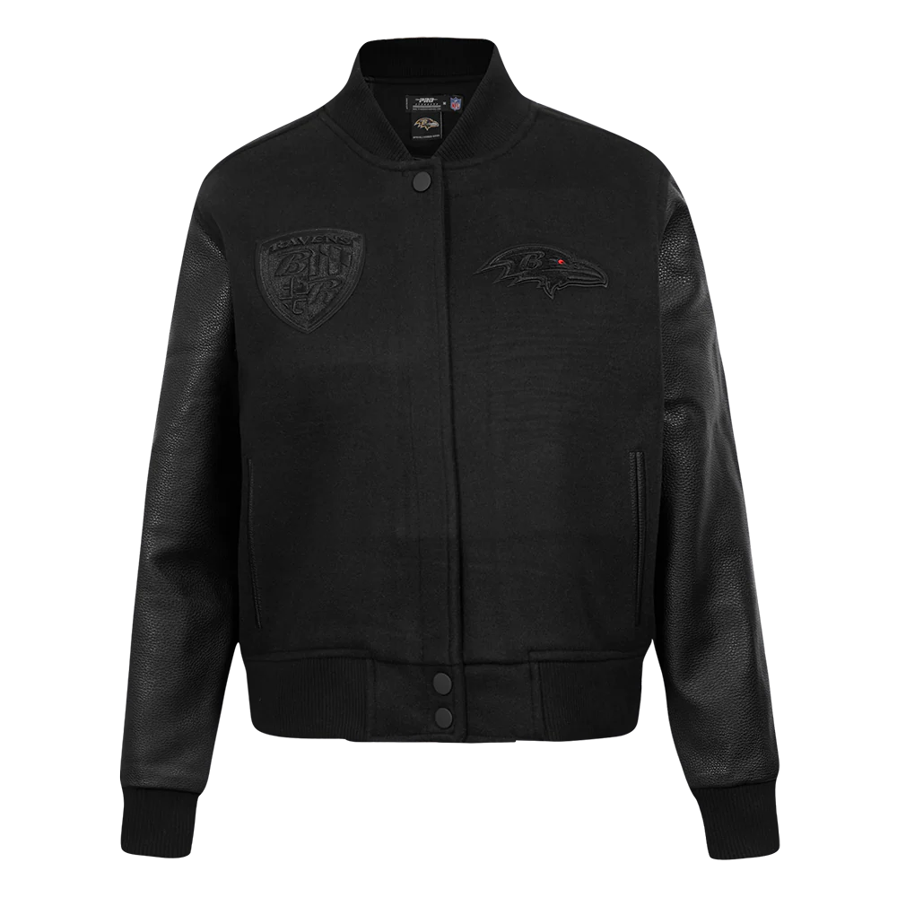 NFL BALTIMORE RAVENS TRIPLE BLACK WOMEN'S WOOL VARSITY JACKET (TRIPLE BLACK)