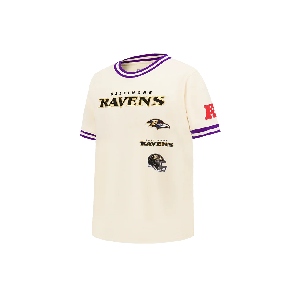 NFL BALTIMORE RAVENS RETRO CLASSIC LITTLE BOY'S SS STRIPED RIB TEE (EGGSHELL/ PURPLE) - Image 3