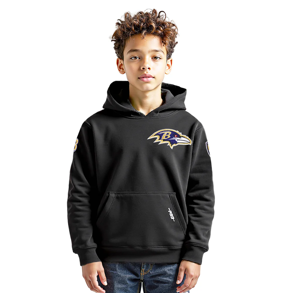 NFL BALTIMORE RAVENS CLASSIC LITTLE BOYS FLEECE PULLOVER HOODIE (BLACK)