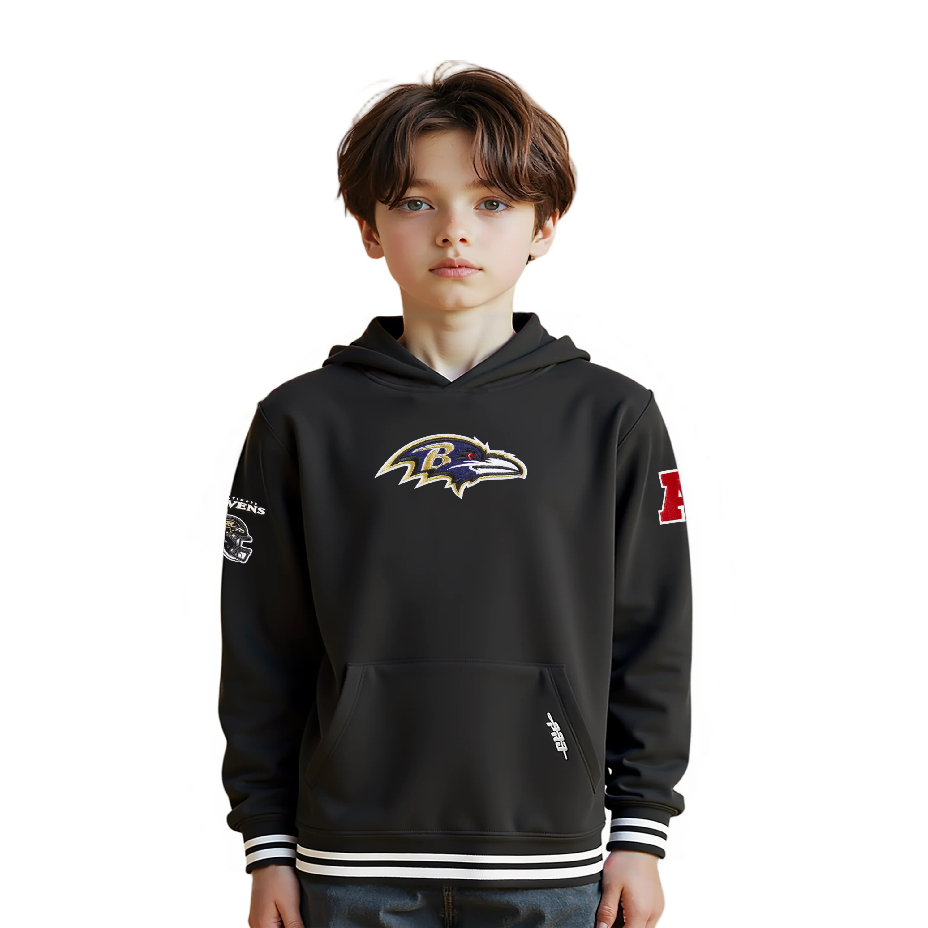 NFL BALTIMORE RAVENS RETRO CLASSIC LITTLE BOYS RIB FLEECE PULLOVER HOODIE (BLACK)