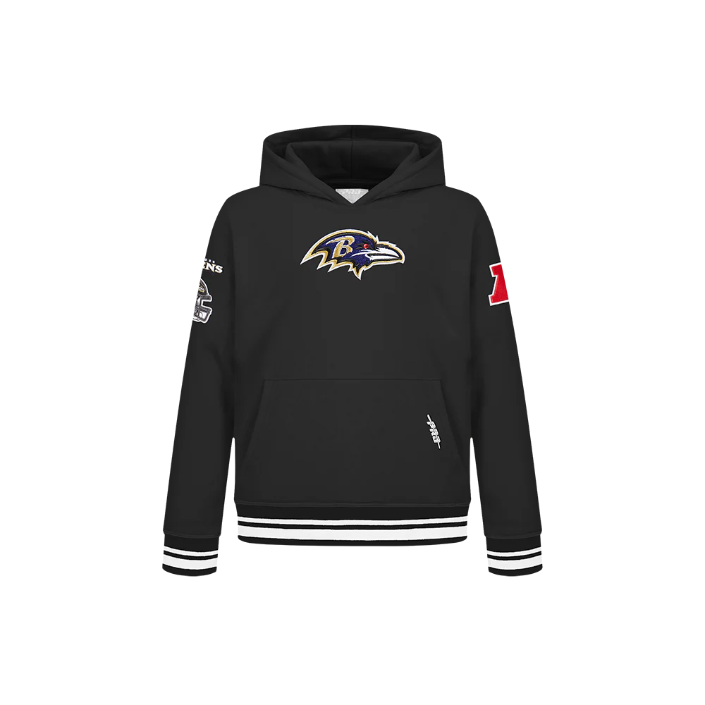 NFL BALTIMORE RAVENS RETRO CLASSIC LITTLE BOYS RIB FLEECE PULLOVER HOODIE (BLACK) - Image 3