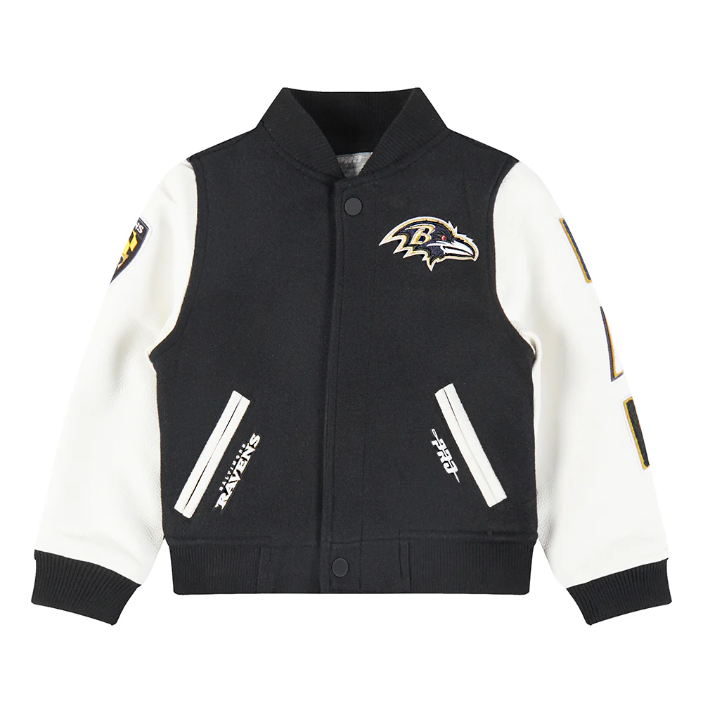NFL BALTIMORE RAVENS CLASSIC TODDLER BOYS WOOL VARSITY JACKET (BLACK/WHITE) - Image 10
