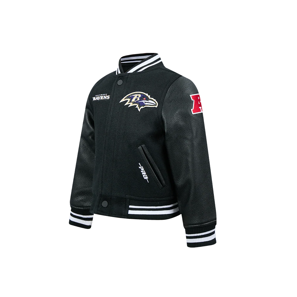 NFL BALTIMORE RAVENS RETRO CLASSIC TODDLER BOYS RIB WOOL VARSITY JACKET (BLACK) - Image 4