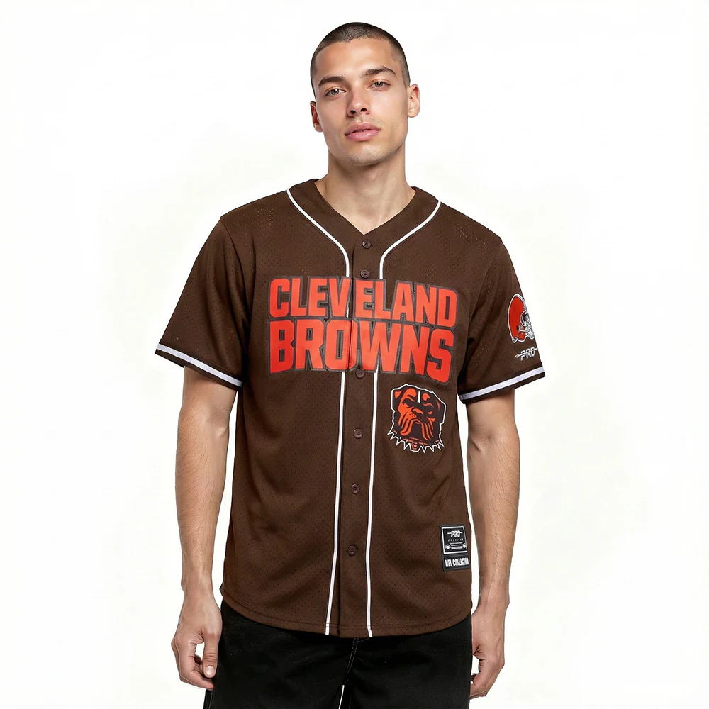 NFL CLEVELAND BROWNS CLASSIC MESH BUTTON DOWN SHIRT (BROWN)