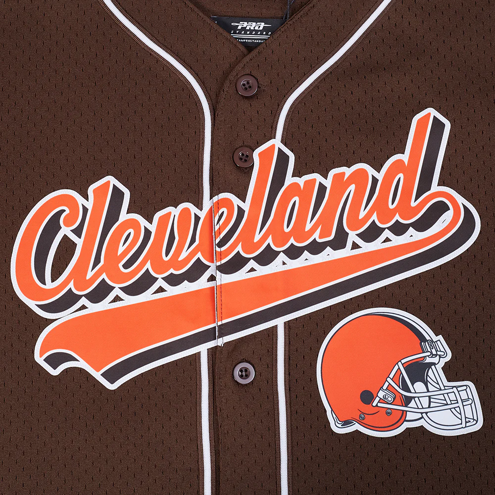 NFL CLEVELAND BROWNS SCRIPT TAIL MEN'S MESH BUTTON DOWN SHIRT (BROWN) - Image 16