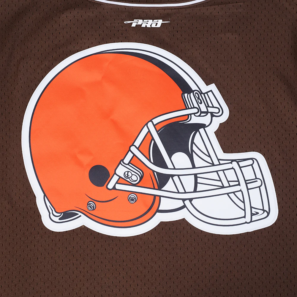 NFL CLEVELAND BROWNS SCRIPT TAIL MEN'S MESH BUTTON DOWN SHIRT (BROWN) - Image 5