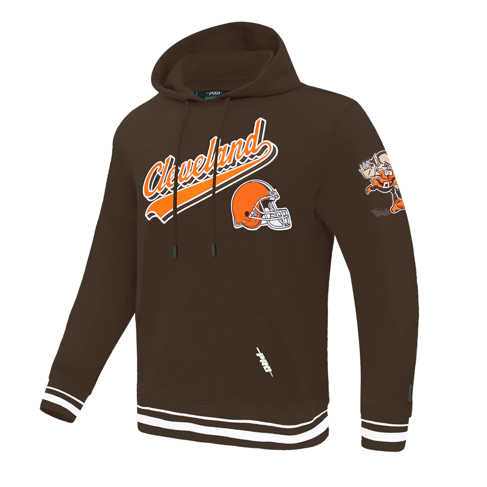 NFL CLEVELAND BROWNS SCRIPT TAIL MEN'S RIB FLC PO HOODIE (BROWN) - Image 11