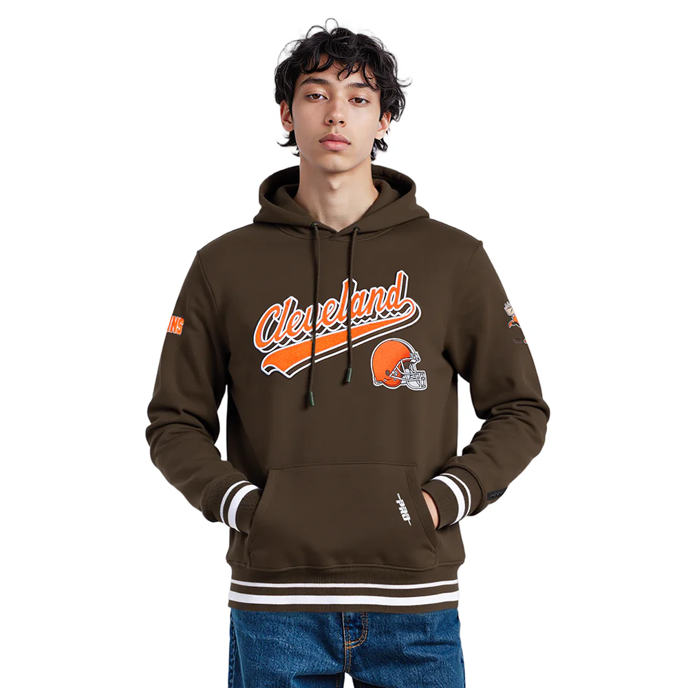 NFL CLEVELAND BROWNS SCRIPT TAIL MEN'S RIB FLC PO HOODIE (BROWN) - Image 9