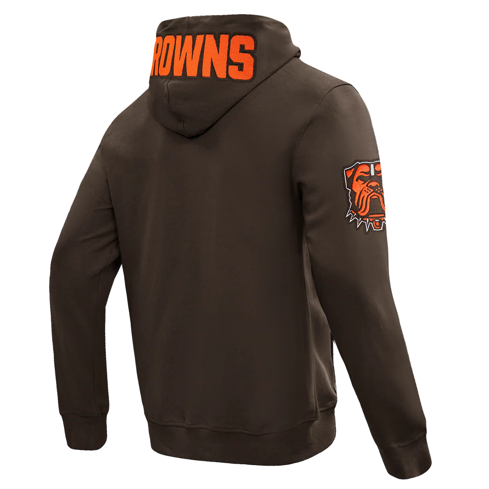 NFL CLEVELAND BROWNS CLASSIC CHENILLE MEN'S DK PO FZ HOODIE (BROWN) - Image 6