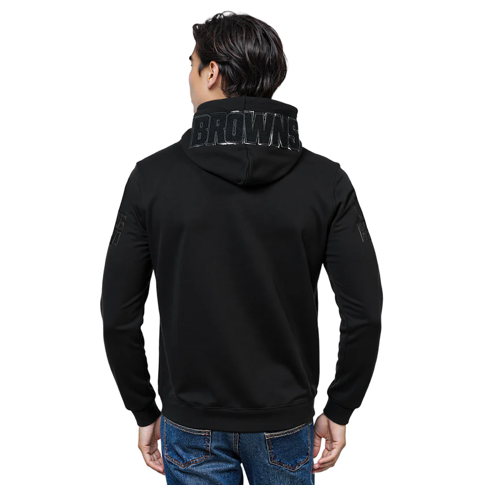 NFL CLEVELAND BROWNS TRIPLE BLACK LOGO MEN'S ZIPPER HOODIE (TRIPLE BLACK) - Image 2