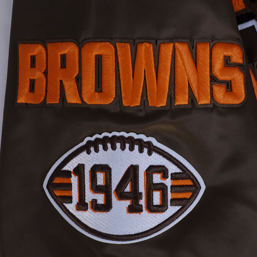 NFL CLEVELAND BROWNS MASHUP MEN'S RIB SATIN JACKET (BROWN) - Image 6