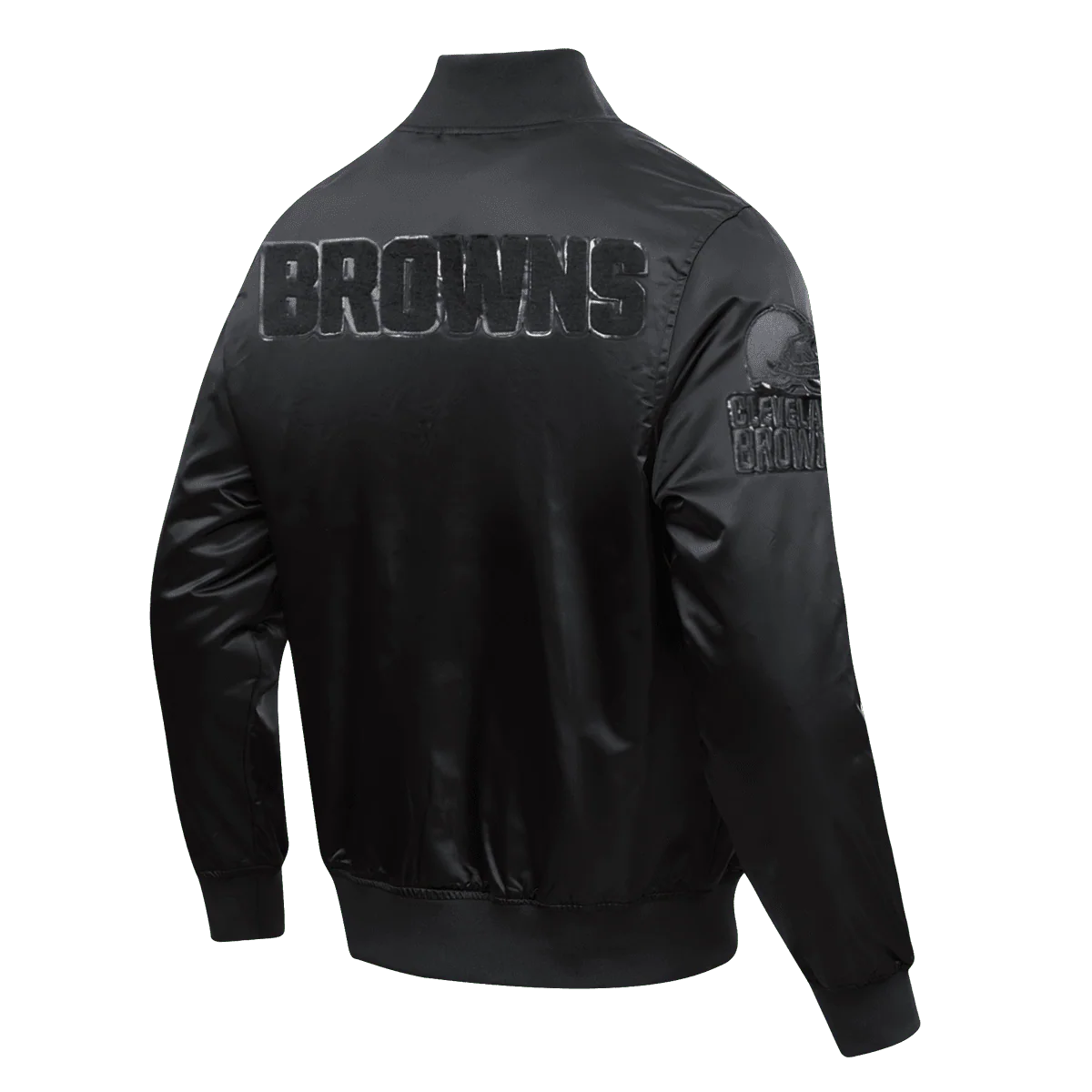 NFL CLEVELAND BROWNS TRIPLE BLACK MEN'S SATIN JACKET (TRIPLE BLACK) - Image 2