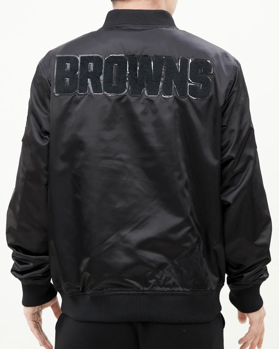 NFL CLEVELAND BROWNS TRIPLE BLACK MEN'S SATIN JACKET (TRIPLE BLACK) - Image 6