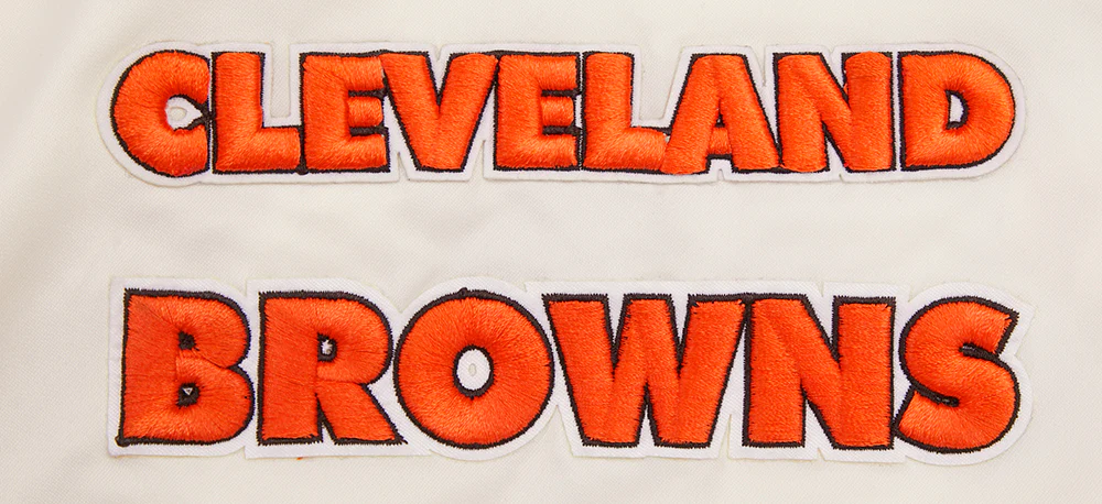 NFL CLEVELAND BROWNS RETRO CLASSIC MEN'S RIB SATIN JACKET (EGGSHELL/ BROWN) - Image 6