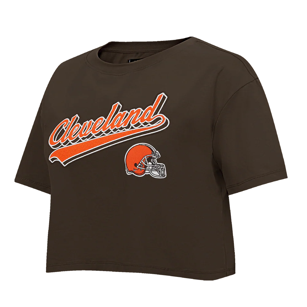 NFL CLEVELAND BROWNS SCRIPT TAIL WOMEN'S SJ BOXY TEE (BROWN) - Image 5