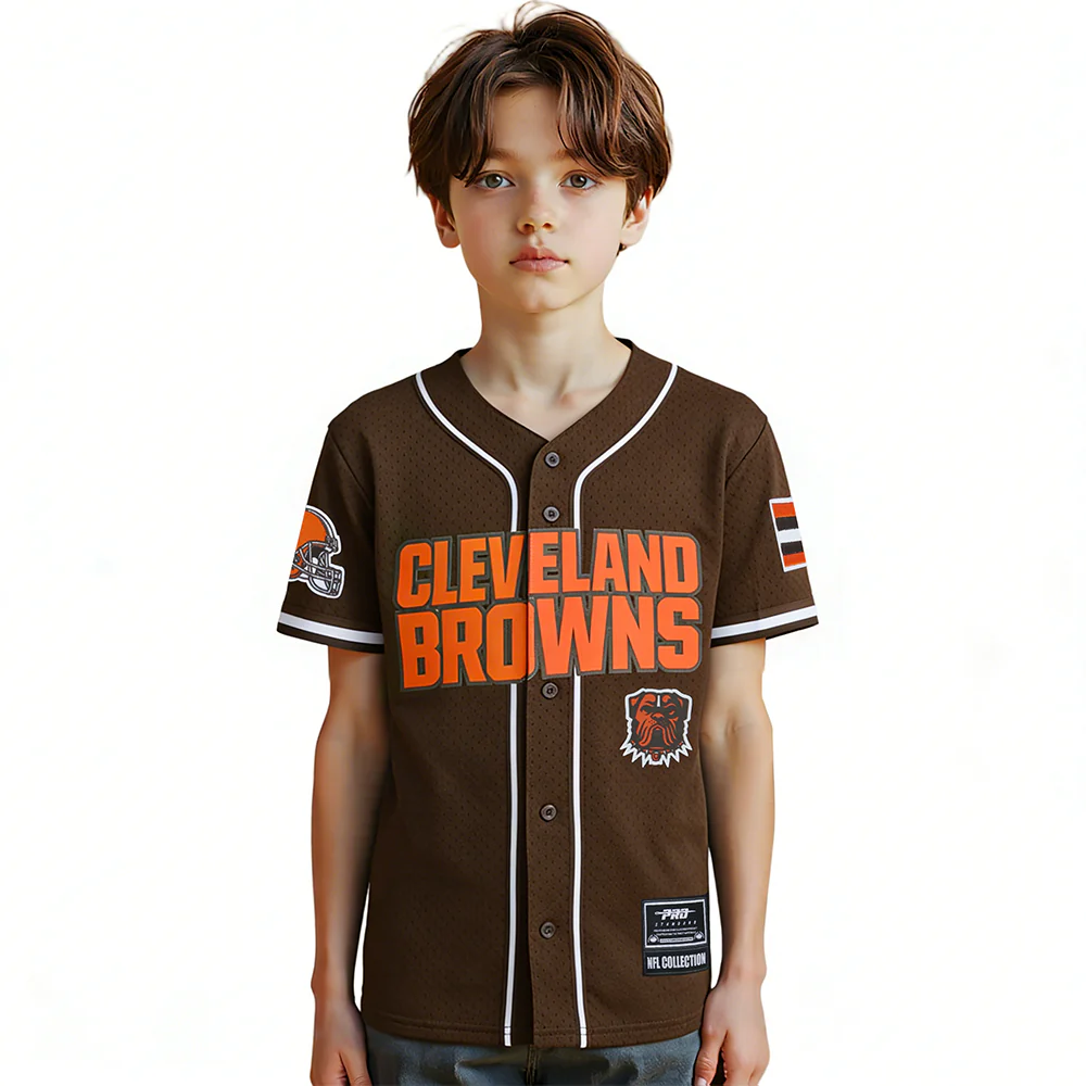 NFL CLEVELAND BROWNS CLASSIC BIG BOY'S MESH BUTTON DOWN SHIRT (BROWN)