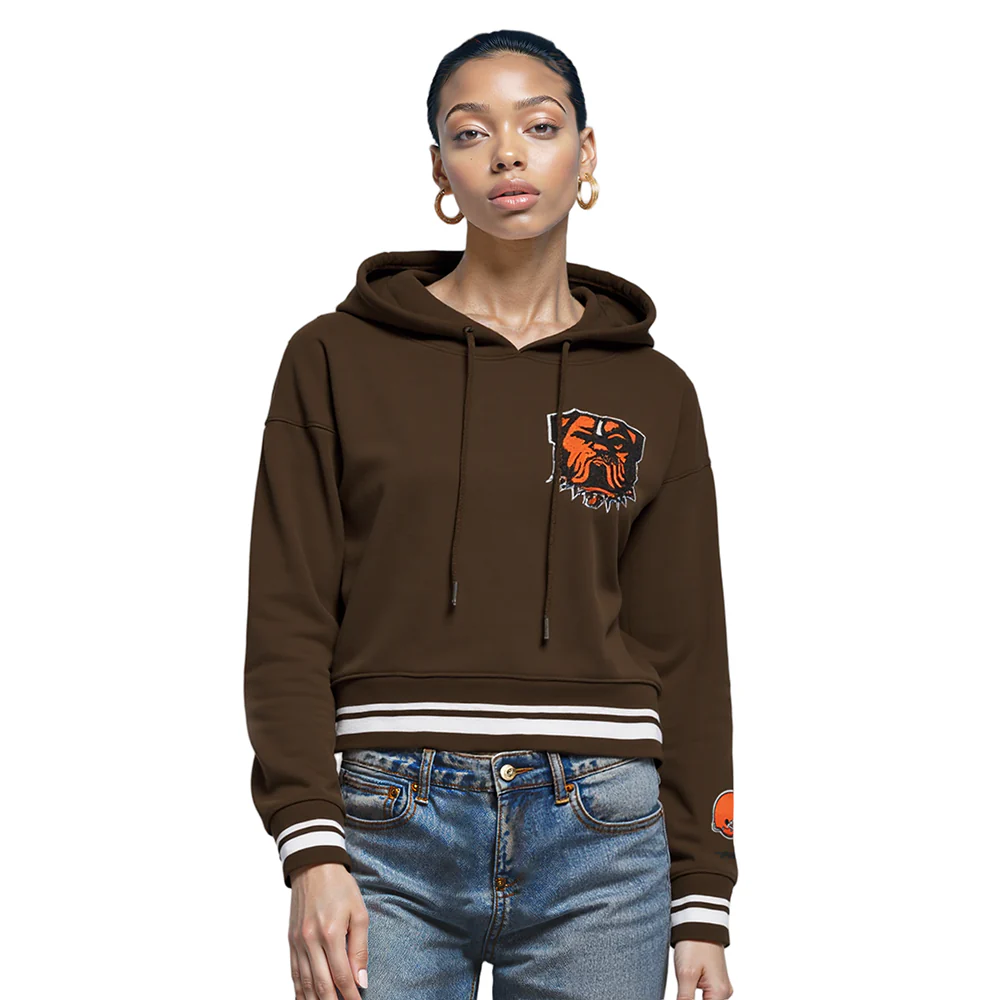 NFL CLEVELAND BROWNS MASHUP WOMEN'S RIB CROPPED PO HOODIE (BROWN)