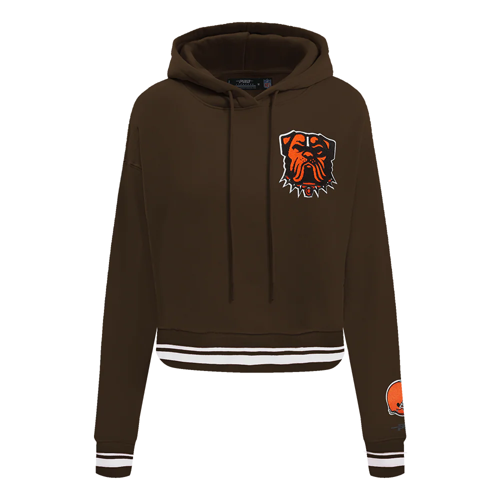 NFL CLEVELAND BROWNS MASHUP WOMEN'S RIB CROPPED PO HOODIE (BROWN) - Image 3