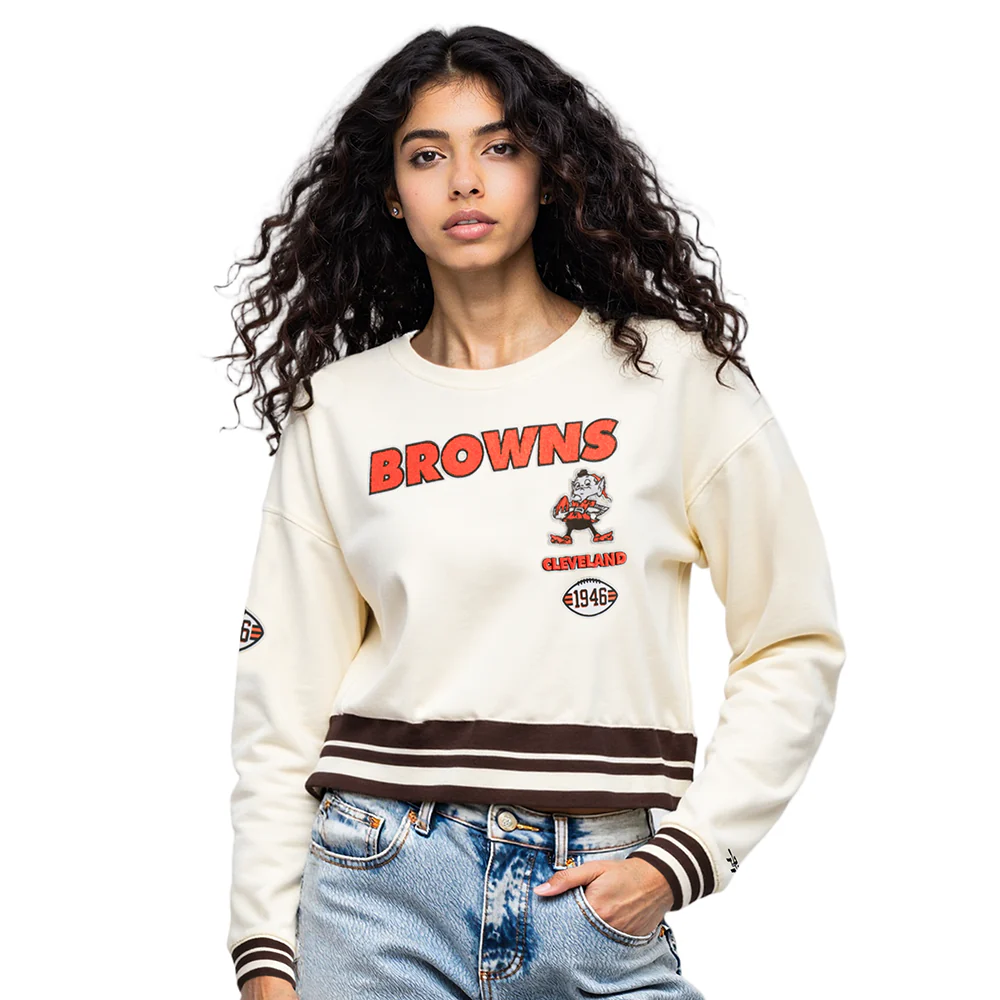 NFL CLEVELAND BROWNS RETRO CLASSIC WOMEN'S CREWNECK (EGGSHELL/BROWN) - Image 9