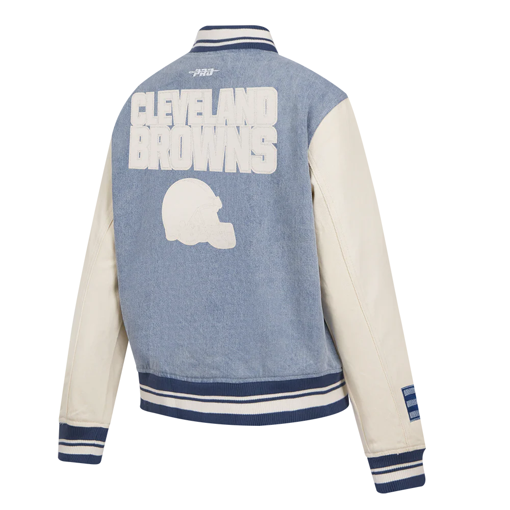 NFL CLEVELAND BROWNS VARSITY BLUES WOMEN'S DENIM VARSITY JACKET (DENIM/LINEN) - Image 4