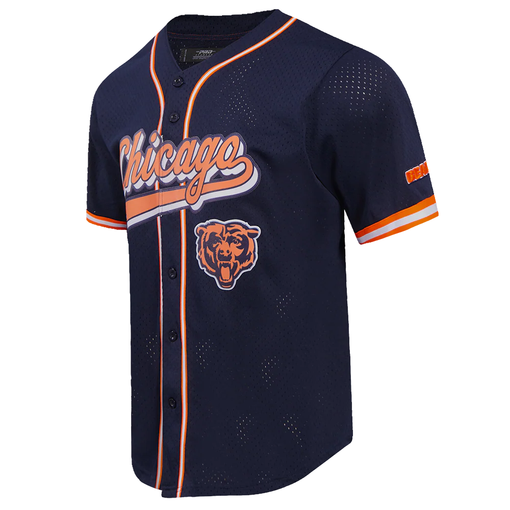 NFL CHICAGO BEARS SCRIPT TAIL MEN'S MESH BUTTON DOWN SHIRT (MIDNIGHT NAVY/ORANGE) - Image 2
