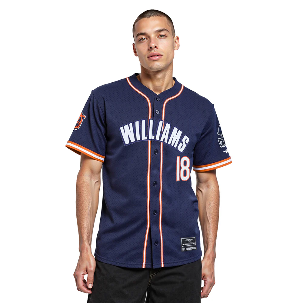 NFL CHICAGO BEARS CALEB WILLIAMS #18 CLASSIC MESH PNN MEN'S MESH BUTTON DOWN SHIRT (MIDNIGHT NAVY/ORANGE)