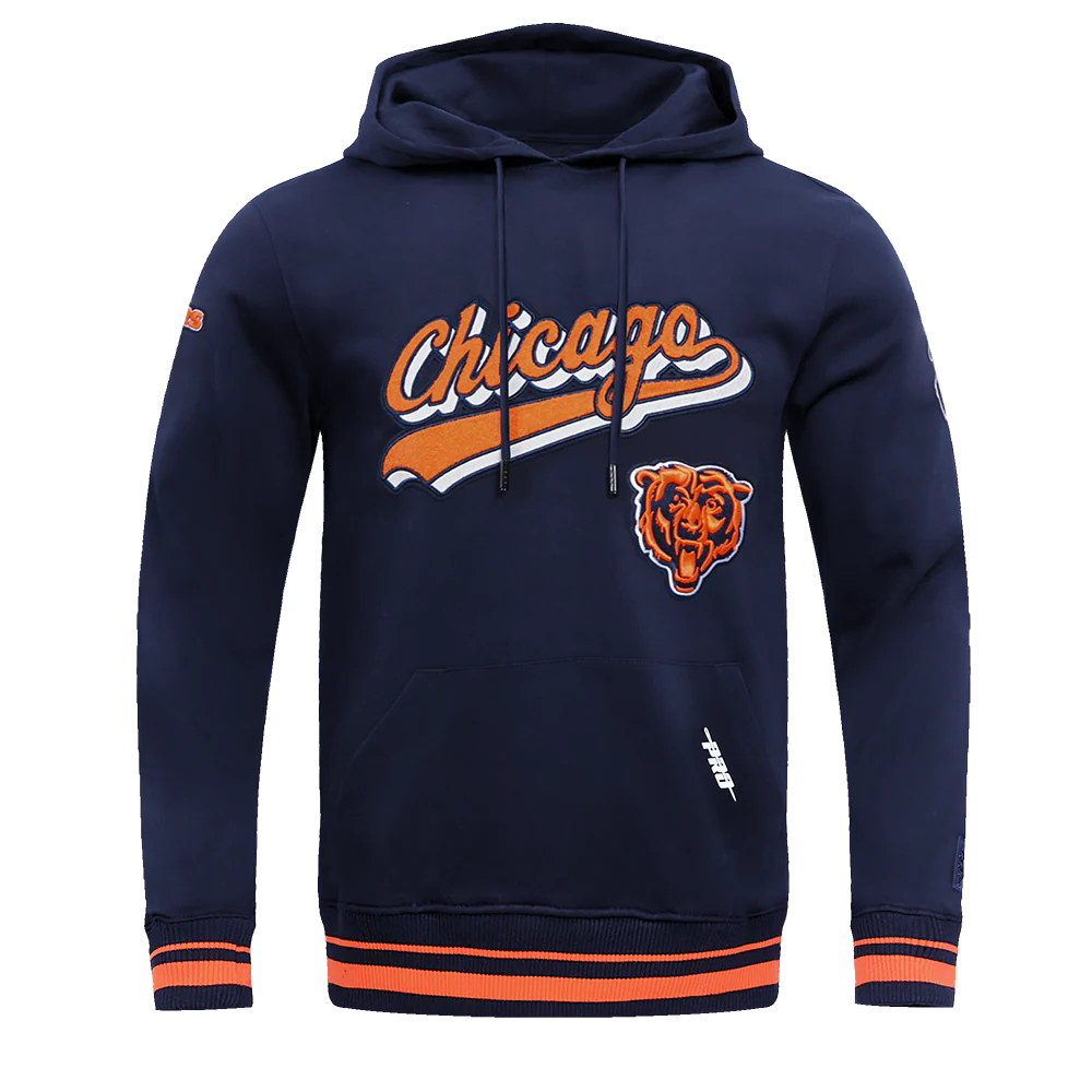 NFL CHICAGO BEARS SCRIPT TAIL MEN'S RIB FLC PO HOODIE (MIDNIGHT NAVY/ORANGE/MIDNIGHT NAVY)