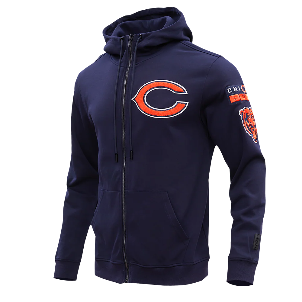 NFL CHICAGO BEARS CLASSIC CHENILLE MEN'S FULL ZIP HOODIE  (MIDNIGHT NAVY) - Image 6