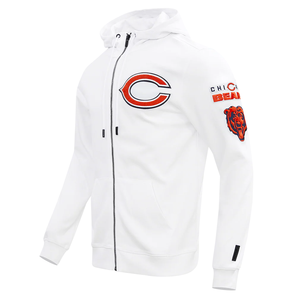 NFL CHICAGO BEARS CLASSIC CHENILLE MEN'S FULL ZIP HOODIE  (WHITE) - Image 6