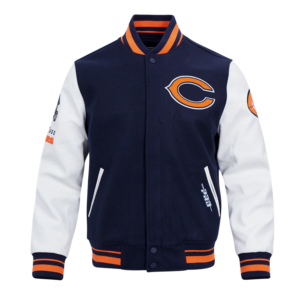 NFL CHICAGO BEARS OLD ENGLISH MEN'S RIB WOOL VARSITY JACKET (MIDNIGHT NAVY/ORANGE/MIDNIGHT NAVY) - Image 5