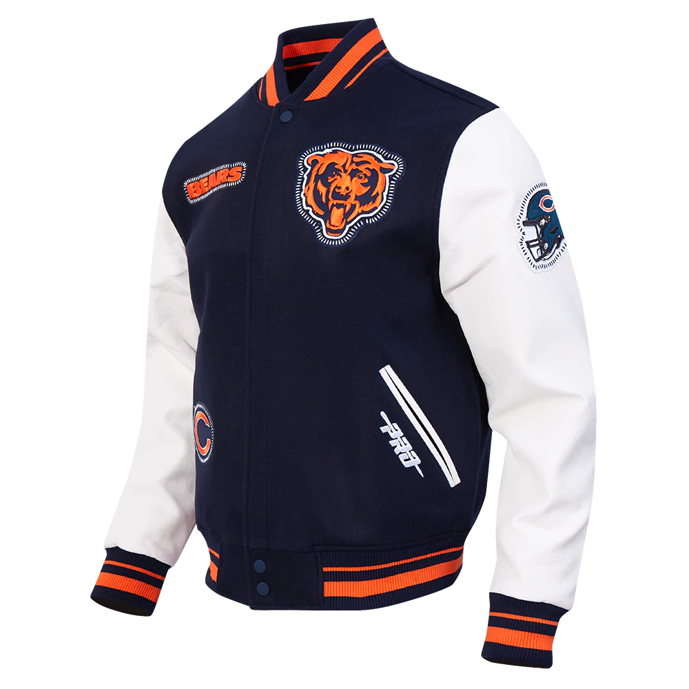 NFL CHICAGO BEARS DIY PICK STITCH MEN'S RIB WOOL VARSITY JACKET (MIDNIGHT NAVY/ORANGE/MIDNIGHT NAVY) - Image 12