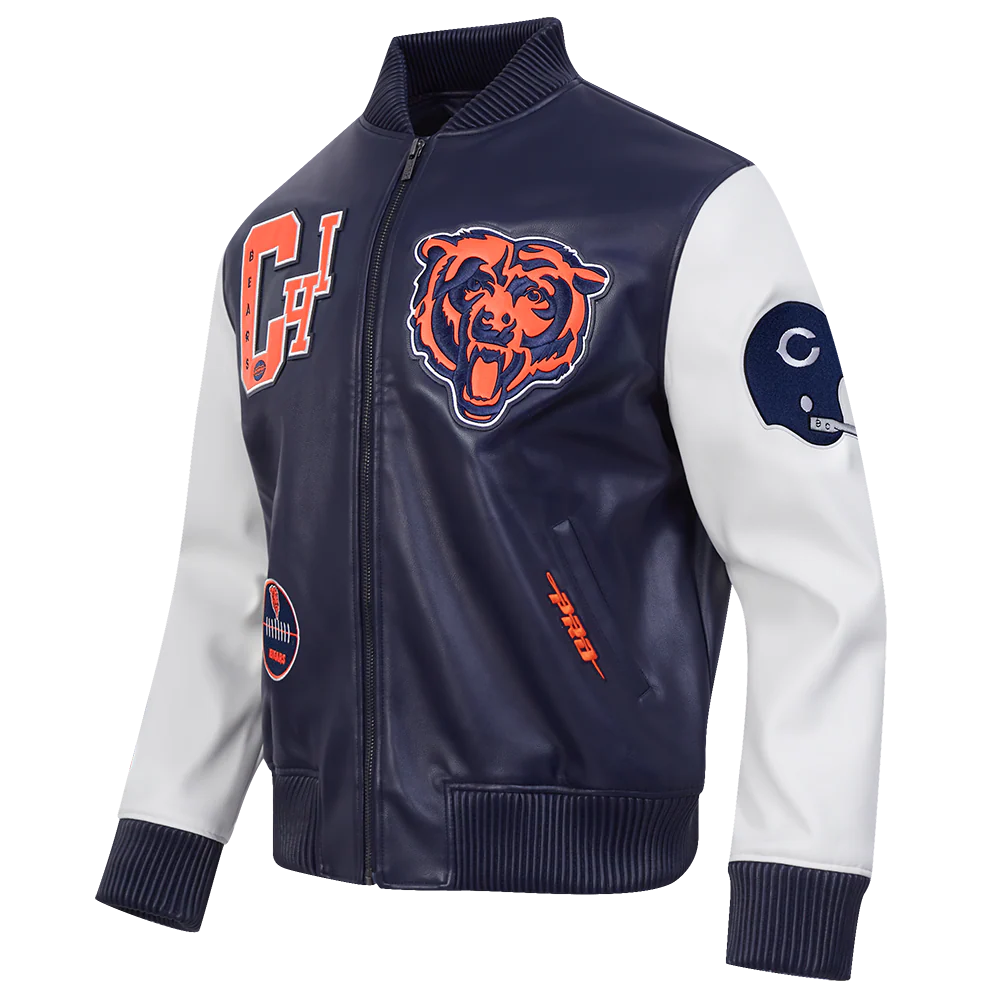 NFL CHICAGO BEARS BEST OF MEN'S LEATHER VARSITY JACKET (MIDNIGHT NAVY/WHITE) - Image 13