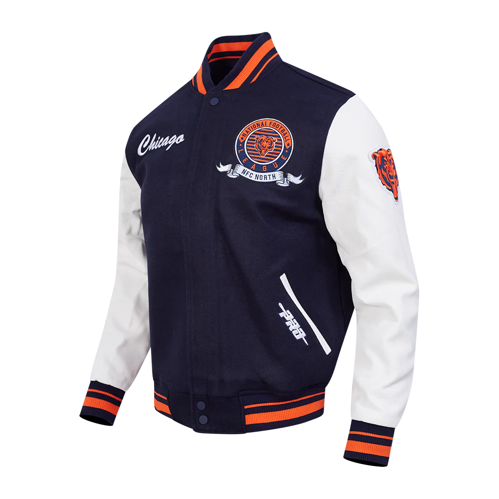 NFL CHICAGO BEARS TEAM BADGE MEN'S RIB WOOL VARSITY JACKET (MIDNIGHT NAVY/ORANGE/MIDNIGHT NAVY) - Image 4