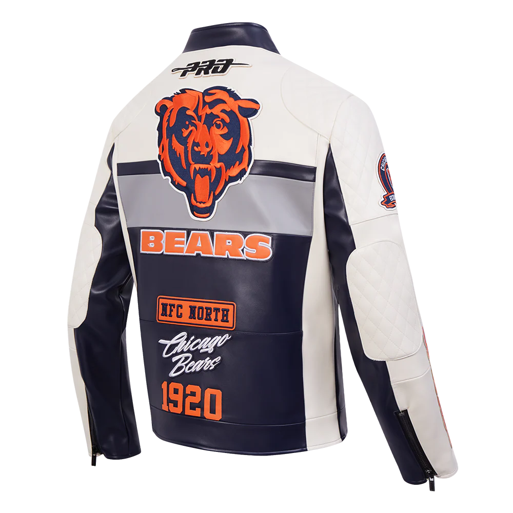NFL CHICAGO BEARS MEN'S MOTO JACKET (EGGSHELL/ MIDNIGHT NAVY) - Image 4