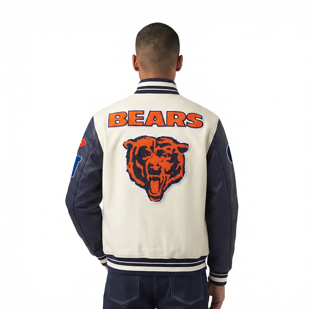 NFL CHICAGO BEARS RETRO CLASSIC MEN'S RIB WOOL VARSITY JACKET (EGGSHELL/MIDNIGHT NAVY) - Image 2