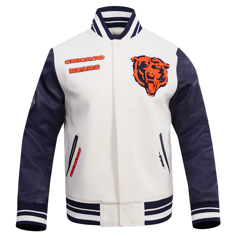 NFL CHICAGO BEARS RETRO CLASSIC MEN'S RIB WOOL VARSITY JACKET (EGGSHELL/MIDNIGHT NAVY) - Image 3