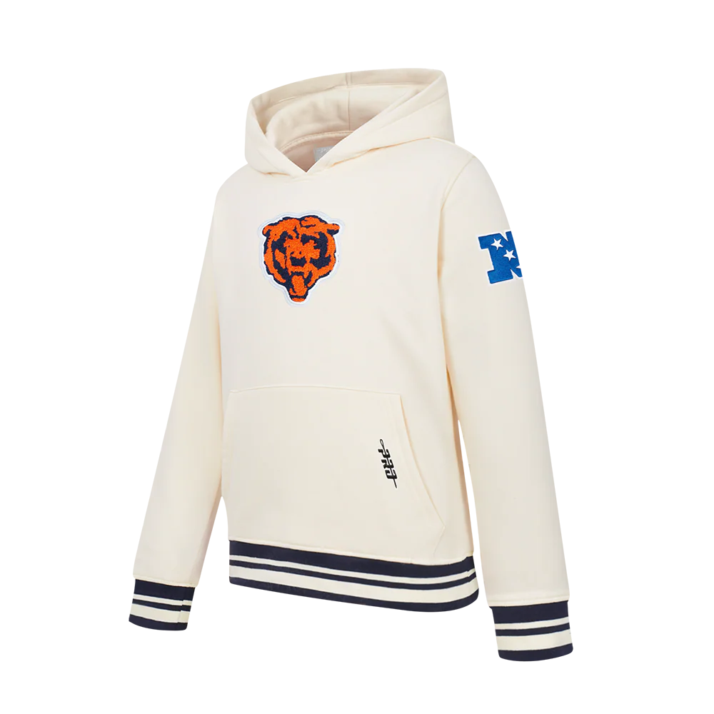 NFL CHICAGO BEARS RETRO CLASSIC BIG BOYS RIB FLEECE PULLOVER HOODIE (EGGSHELL/ MIDNIGHT NAVY) - Image 3