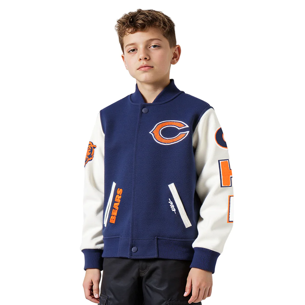 NFL CHICAGO BEARS CLASSIC BIG BOYS WOOL VARSITY JACKET (MIDNIGHT NAVY/WHITE) - Image 9