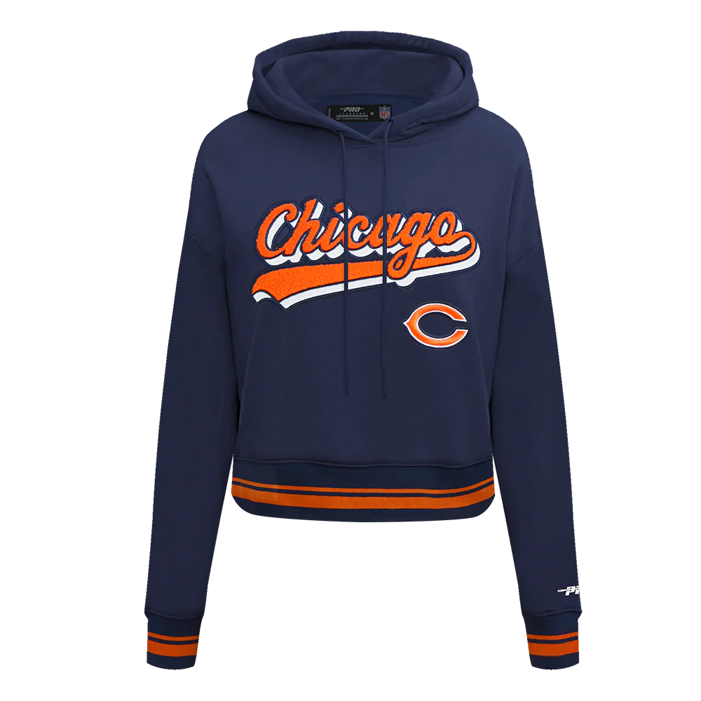 NFL CHICAGO BEARS SCRIPT TAIL WOMEN'S RIB FLC CROPPED PO HOODIE (MIDNIGHT NAVY/ORANGE/MIDNIGHT NAVY) - Image 3
