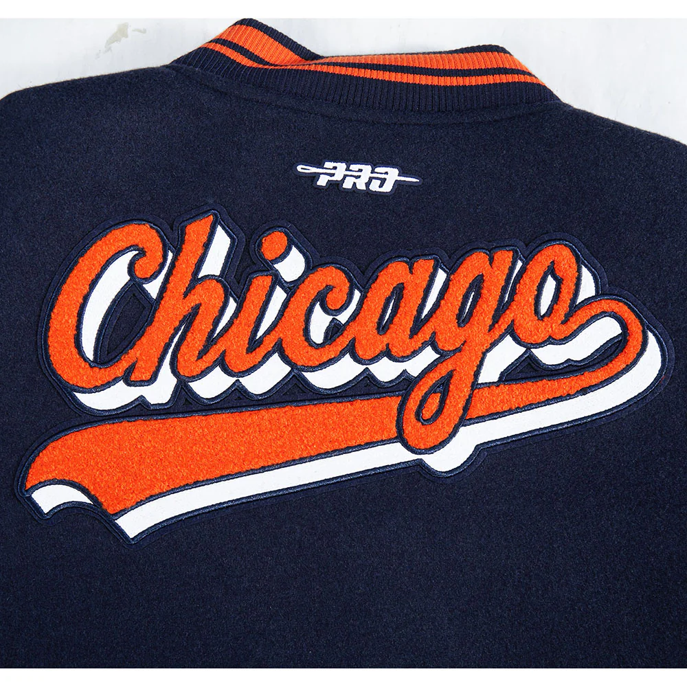 NFL CHICAGO BEARS SCRIPT TAIL WOMEN'S WOOL VARSITY JACKET (MIDNIGHT NAVY/ORANGE/MIDNIGHT NAVY) - Image 14