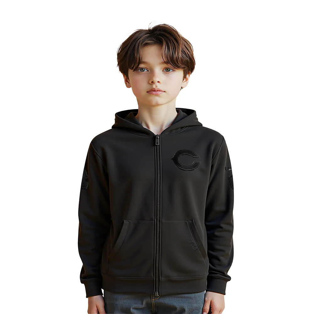 NFL CHICAGO BEARS TRIPLE BLACK LITTLE BOY'S FLC FZ HOODIE (BLACK)