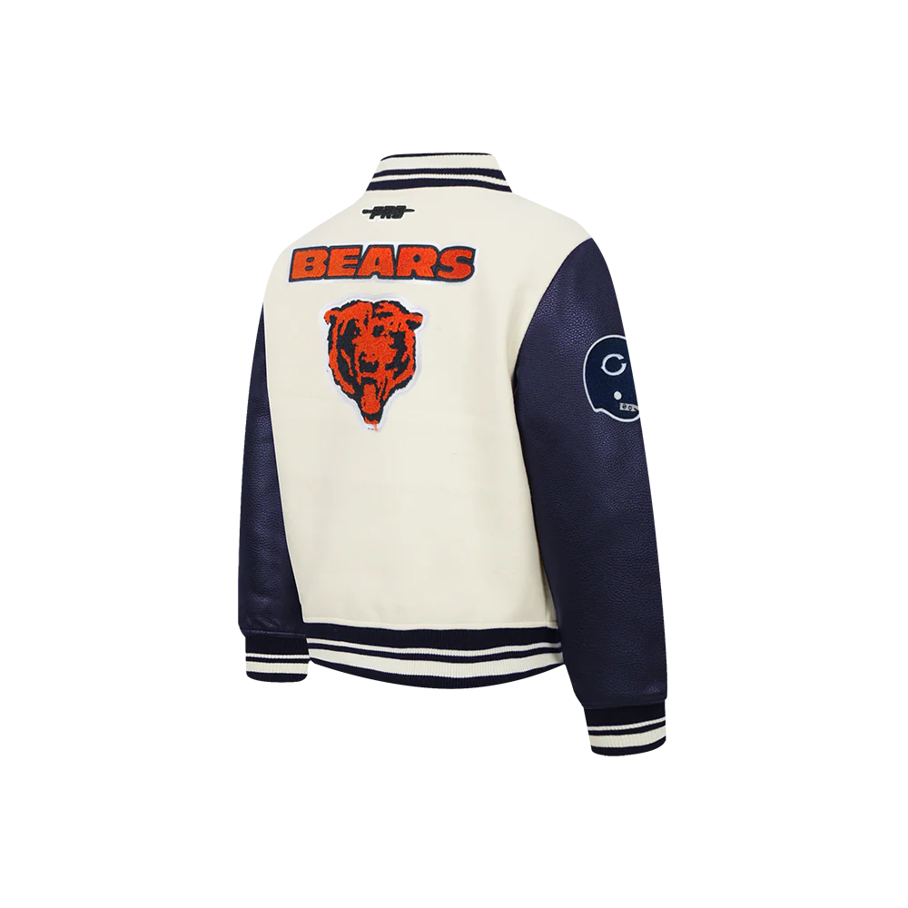 NFL CHICAGO BEARS RETRO CLASSIC TODDLER BOYS RIB WOOL VARSITY JACKET (EGGSHELL/ MIDNIGHT NAVY) - Image 4