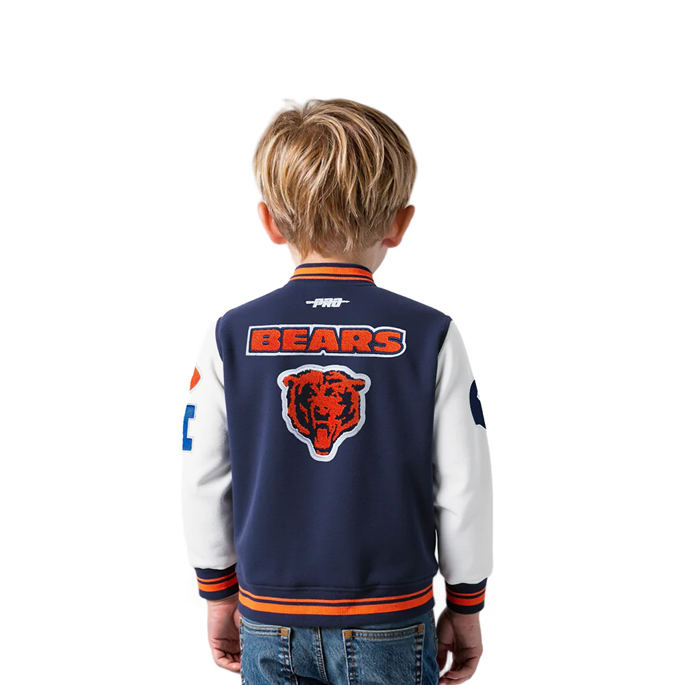 NFL CHICAGO BEARS RETRO CLASSIC TODDLER BOYS RIB WOOL VARSITY JACKET (MIDNIGHT NAVY/ORANGE/MIDNIGHT NAVY) - Image 2